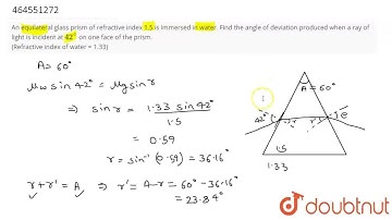 An equilateral glass prism of refractive index 1.5 is immersed in water. Find the angle of devia...
