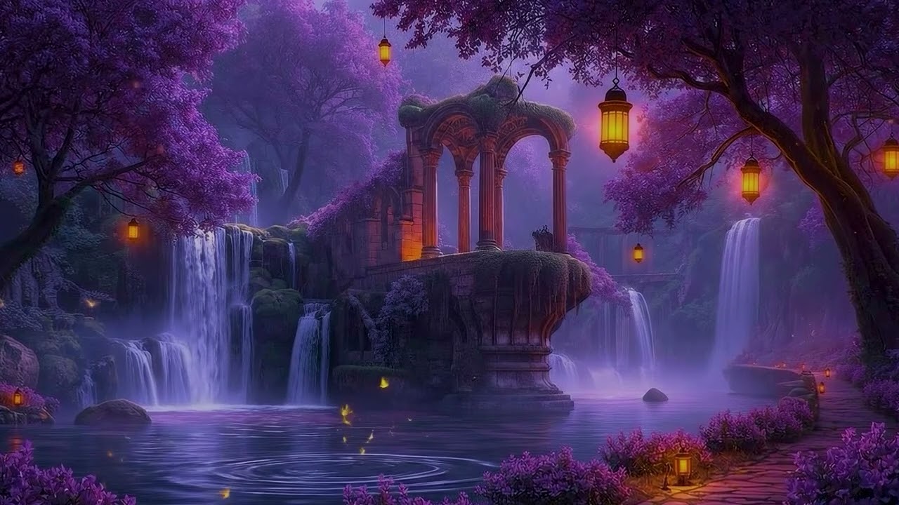 Violet Lantern Sanctuary ✨ | Enchanted Waterfalls for Deep Calm & Inner Healing