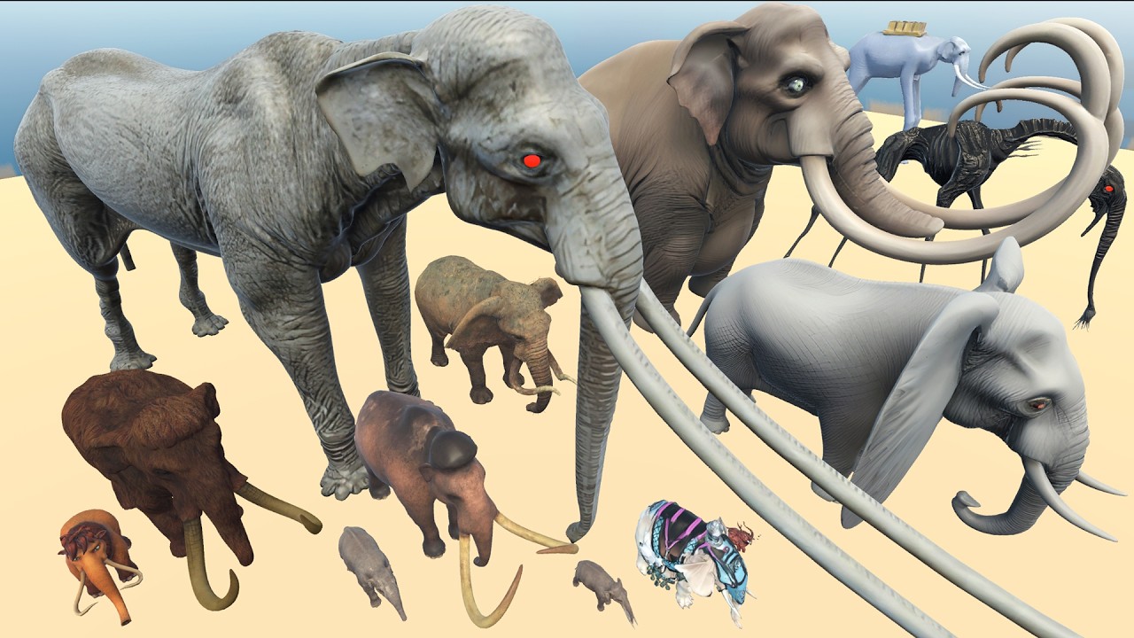 Disworld Tubul Elephant Vs Zunesha Vs HeLL and Monster Elephant, MamMoTh 3D SiZe CompArison