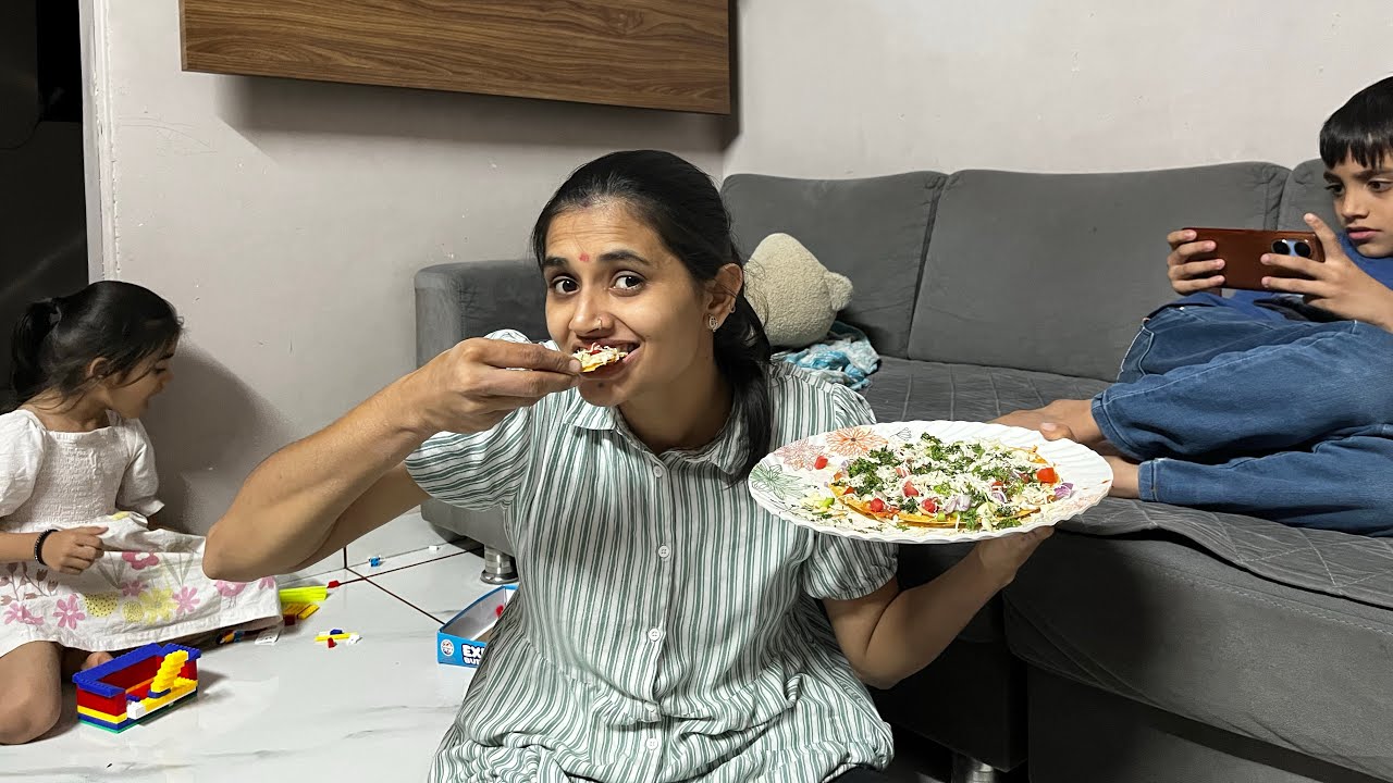 મમ્મી કયાં ગયા ?🤔અને ઘરે ખાખરા પીઝા બનાવ્યાં 😋vl#family #food 