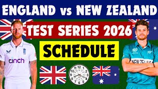 New Zealand Tour of England schedule | England vs New Zealand Test series schedule 2026 ll