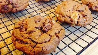 Chocolate Chocolate Chip Peanut Butter Walnut Cookies | Home Made | ThymeWithApril