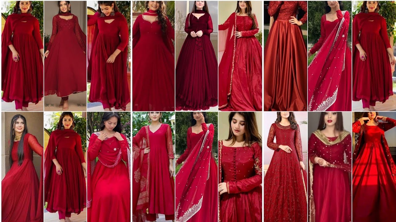 Simple &Stylish Cherry Red Anarkali Suit Design Ideas 2025|Cherry Red Colour Anarkali Suit for girls