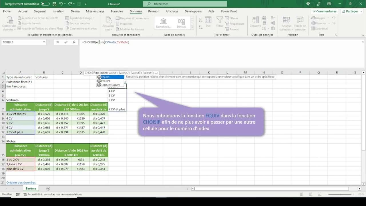 Excel Déterminer le montant des frais selon un barème kilométrique