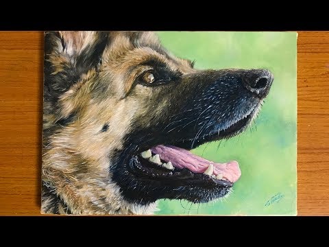 【油絵】リアルな犬（ジャーマン・シェパード）を描く  Draw a realistic dog by oil painting（German shepherd）