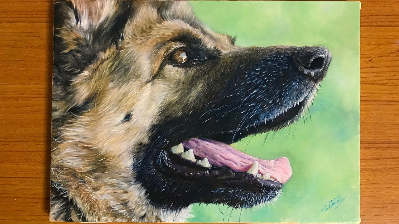 油絵 リアルな犬 ジャーマン シェパード を描く Draw A Realistic Dog By Oil Painting German Shepherd Youtube