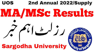 MA MSc 2nd Annual 2022/Supply Results Dates Sargodha University | UOS MA MSc Results