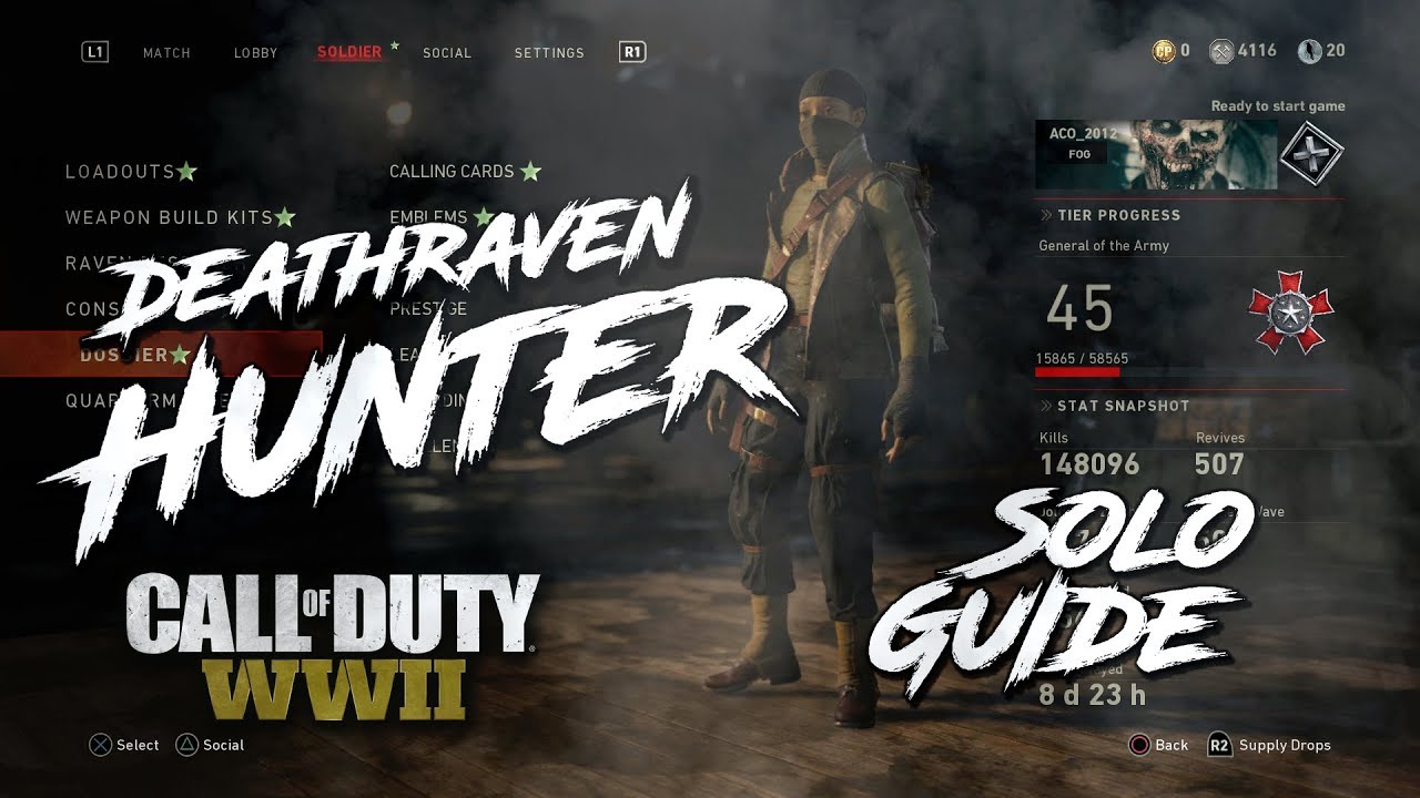 DEATHRAVEN HUNTER GUIDE - SECRET CHARACTER [COD WW2 ZOMBIES] - YouTube