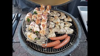 SNS KAMADO | TAILGATE FOOD | JALAPENO POPPERS | MINI MEATBALL SUB | HOT WINGS | SAUSAGE WRAP