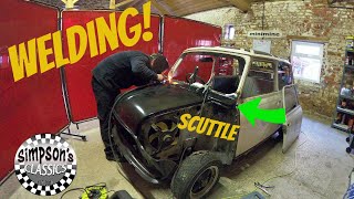 WELDING ON THE SCUTTLE  Classic Mini Mayfair Restoration