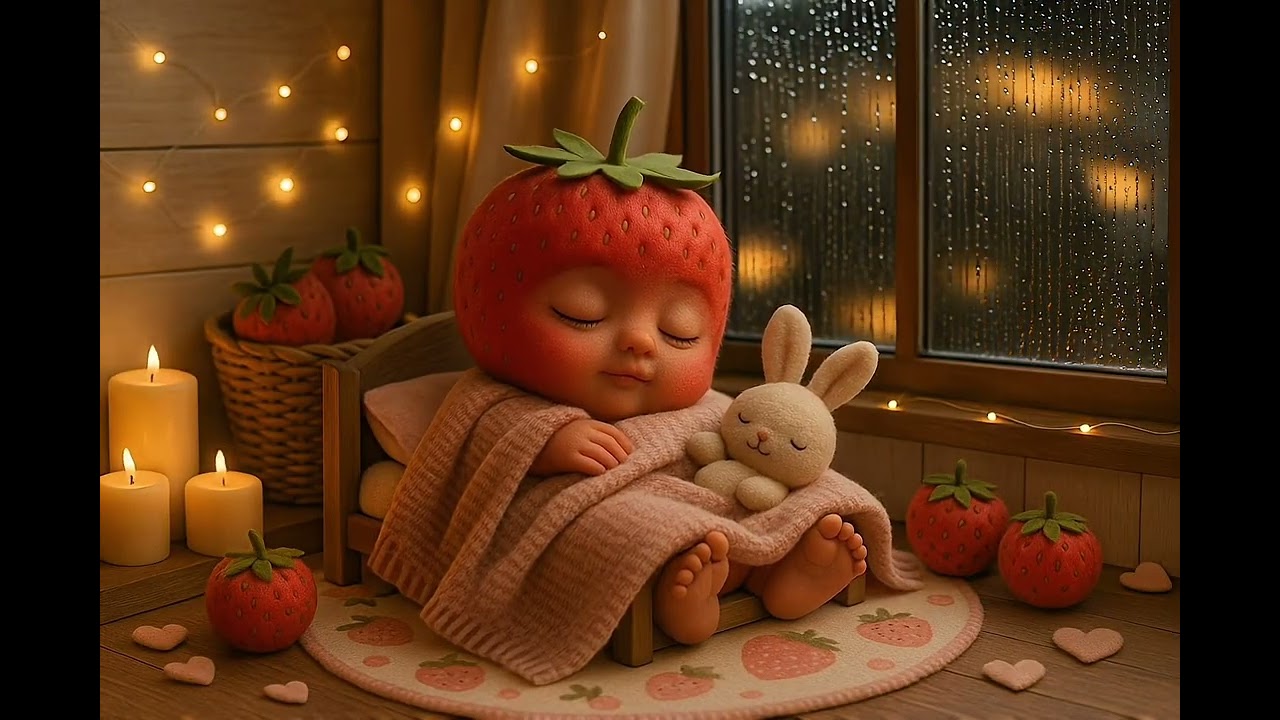 Strawberry Baby ASMR 🍓 Soft Rain & Sleep Music for Kids (2 Hours)