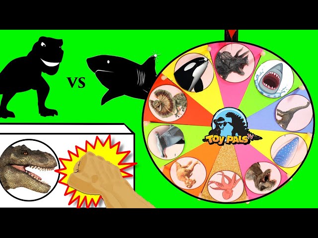 DINOSAURS vs SHARKS GAME | Surprise Dinosaur + Shark Toys | Slime Wheel Games for Kids class=