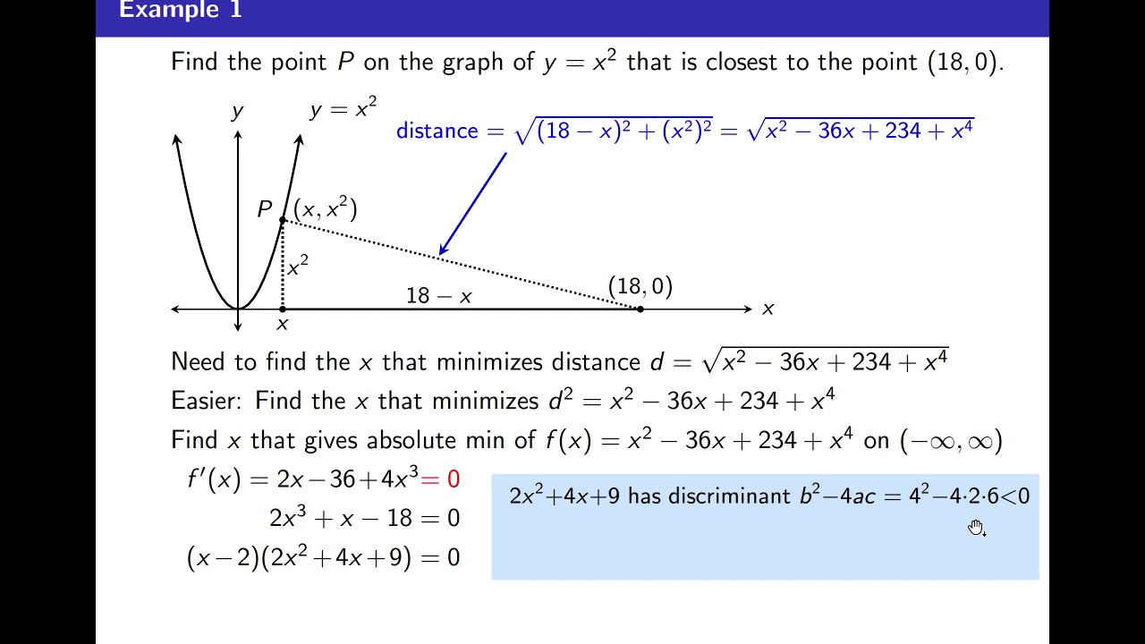 Hammack's Calculus I, Lecture 34B: Optimization Problems, Part B - YouTube