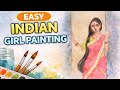 ✨ Easy Indian Girl Watercolor Painting 🎨 | Beautiful Saree Art ✍️🌺