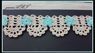 Tape Lace Edge Border pattern with small flower applique Crochet
