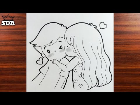 Single one line drawing cute couple in romantic pose. Happy man hugging his  partner woman. 8989761 Vector Art at Vecteezy