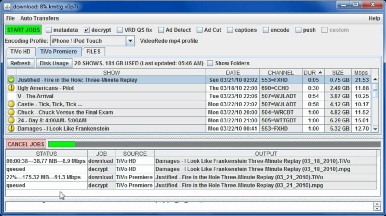 TiVo Premiere Downloading recorded files YouTube