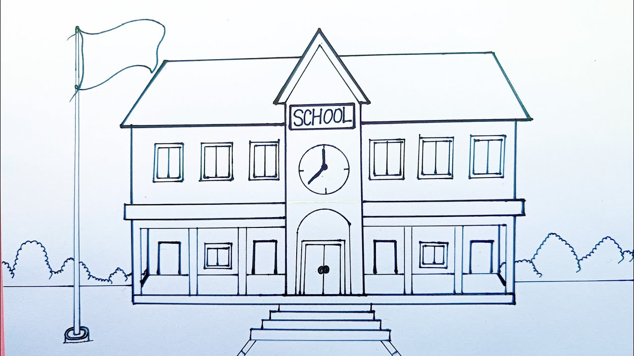 How to draw easy school step by step | school drawing competition - YouTube