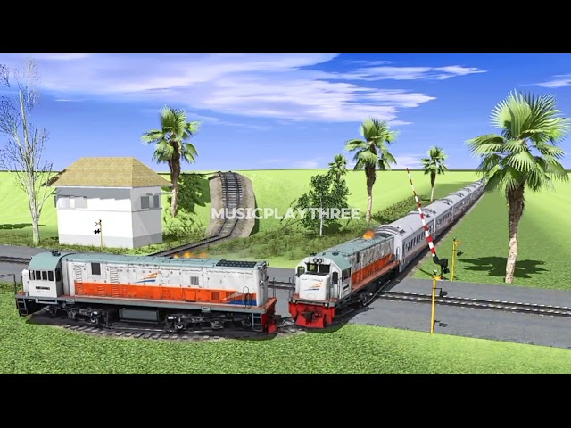 2 trains take turns crossing the turnaround tracks. class=