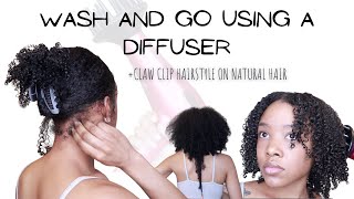 defined Wash &amp; go using a diffuser on my natural 3c/4a hair + claw clip style on natural hair