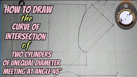 How to draw the curve of intersection of two unequal cylinders intersecting at an angle.