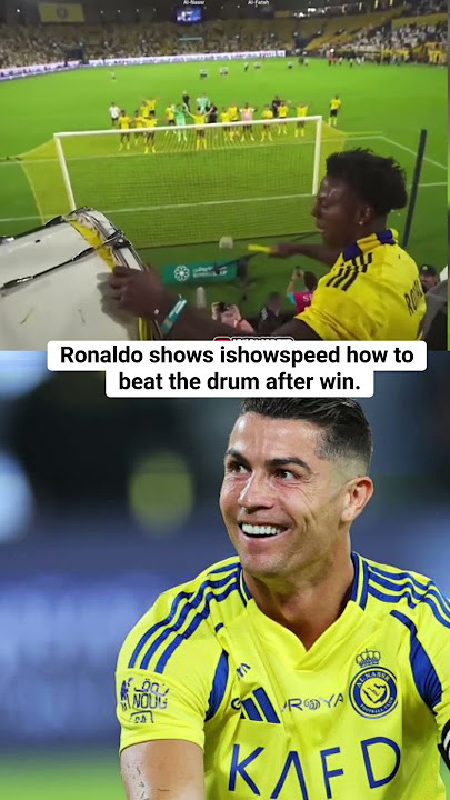 Ronaldo teaching Ishowspeed how to beat the drums after the  Al Nassr vs Al Fateh game.