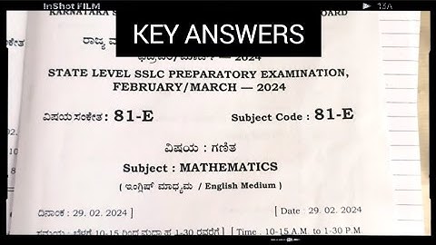 Key Answers | SSLC Maths State-level Preparatory Exam 2024 | Karnataka Board | Maths with mueen