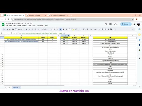 "IMPORTHTML" function in Google Sheets
