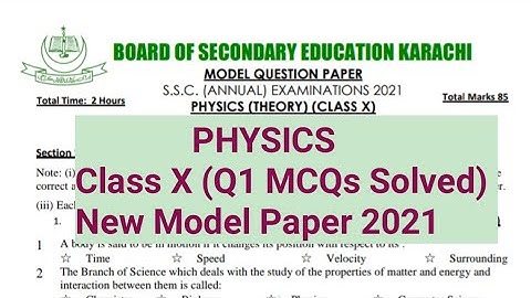 PHYSICS Class X (Q1 MCQs Solved) New Model Paper 2021.