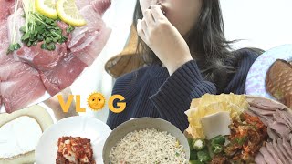 What I Ate In A Week 🌞I 재택근무하면서 먹은 것들ㅣ직장인 먹방 브이로그 I 실비김치,대방어회,푸라닭 고추마요,붕어빵,항정수육,삼겹살 I 모이아 코트 언박싱