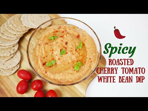 Spicy Roasted Cherry Tomato & White Bean Dip: Vegan & Oil Free