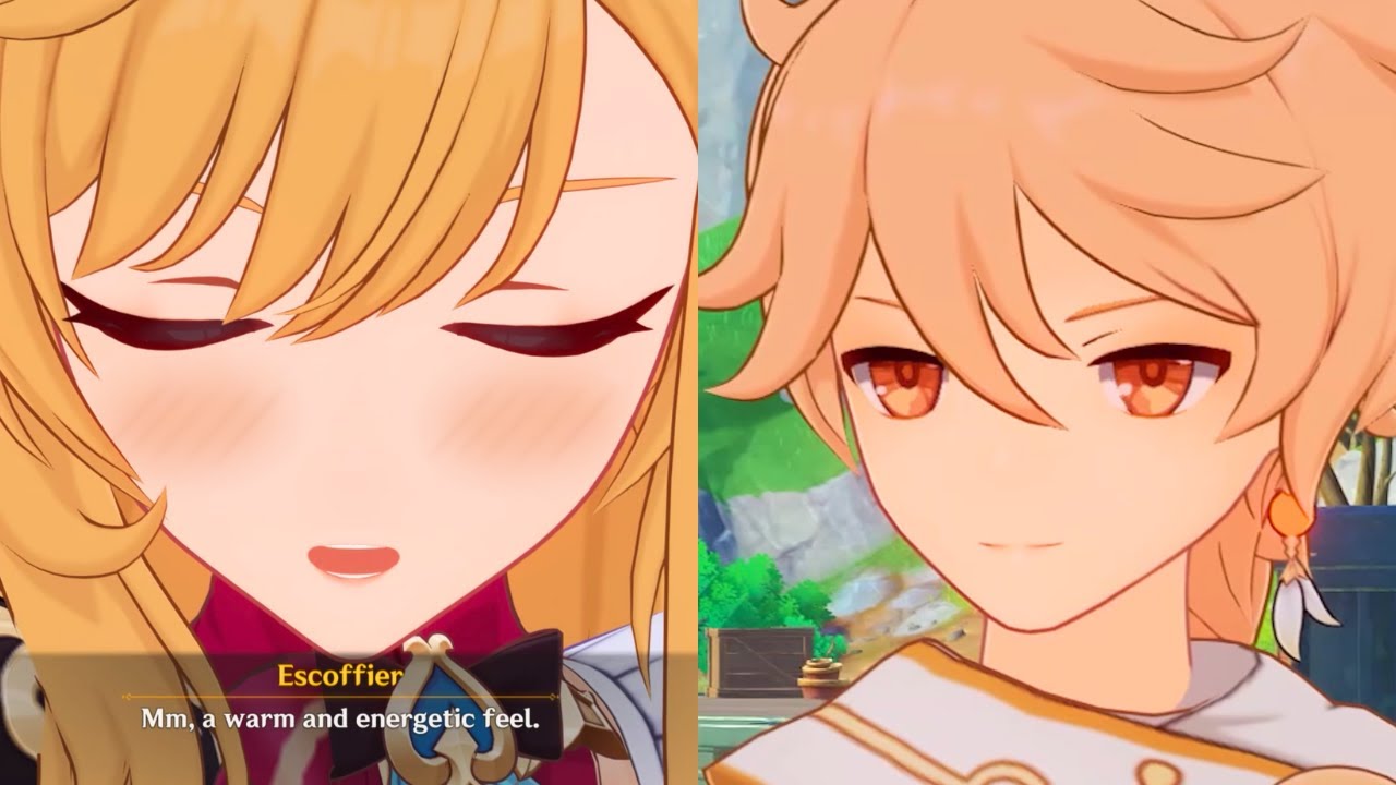 Escoffier holding hands with Traveler - Cutscene (5.6 Whirling Waltz Event)