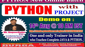 Python With Project  Demo Youtube Live stream On 14-08-2020@ 10:00 AM