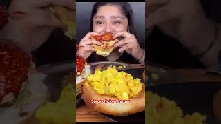 SPICY CHICKEN BURGER EATING | STREET FOOD VIDEO |mukbangshortsvideo foodie4sisters shortsvideo