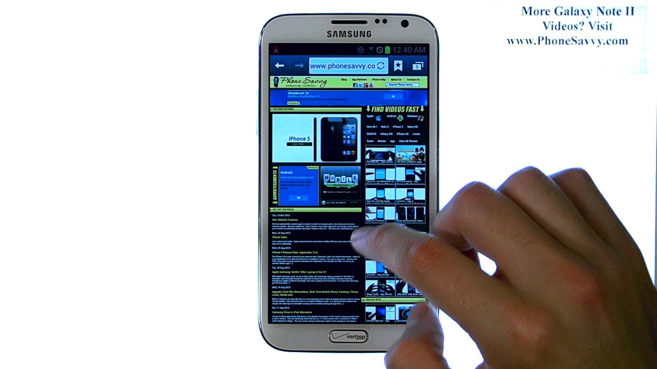 Samsung Galaxy Note II How Do I Browse the  Add Bookmarks Zoom