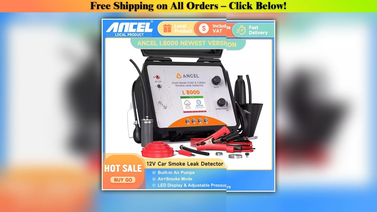 ANCEL L8000 Car Smoke Leak Tester Machine Adjustable Pressure Dual Mode Built-in Air Pump  EVAP