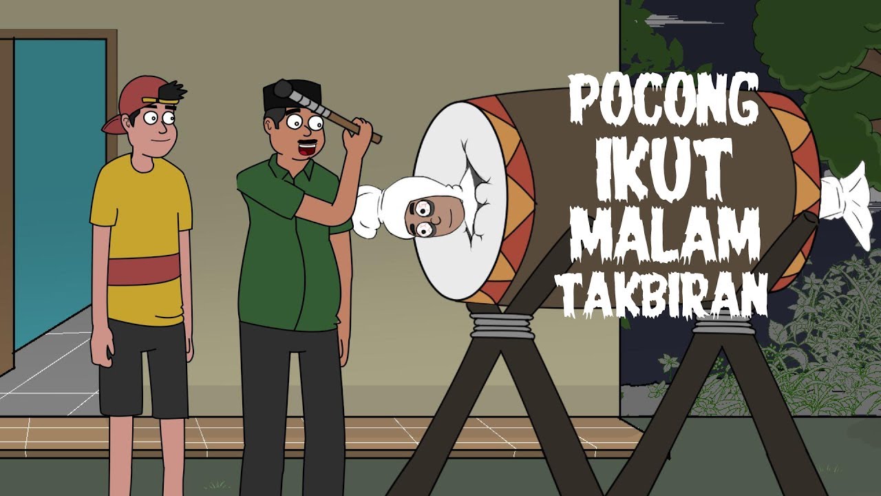 Pocong ikut malam takbiran kartun  hantu  lucu  kartun  