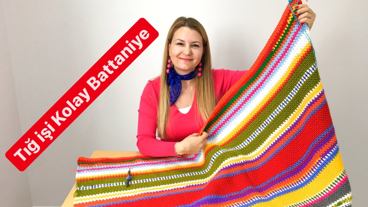 ÖRMESİ EN KOLAY TIĞ İŞİ ÖRGÜ BATTANİYE MODELİ, knitting - Easy crochet blanket pattern #örgü