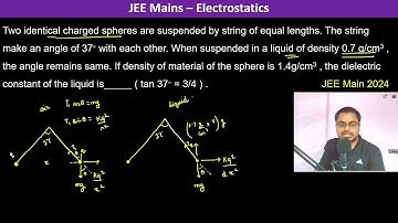 Two identical charged spheres are suspended by string of equal lengths. The string make an angle of