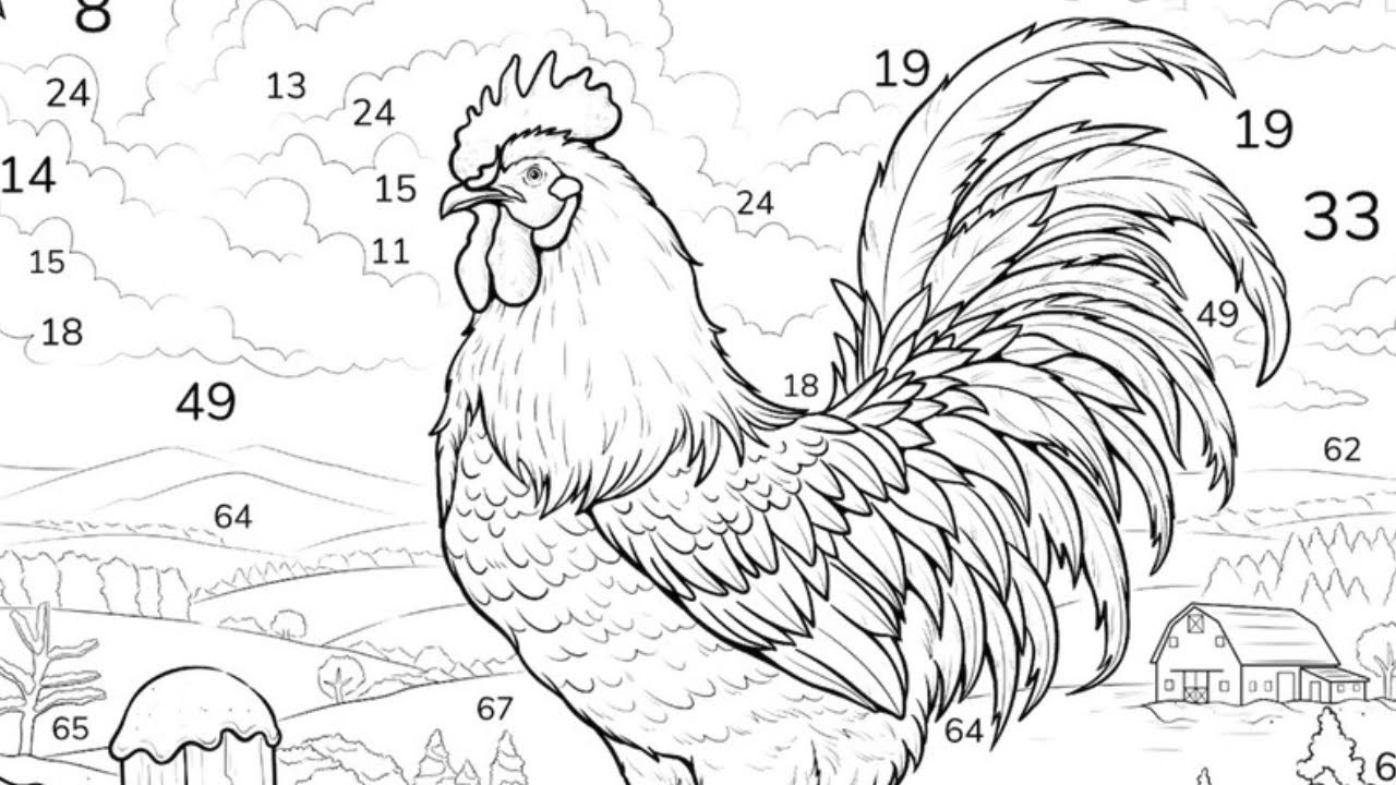 Rooster stands proudly on a fence during the winter | Coloring Games