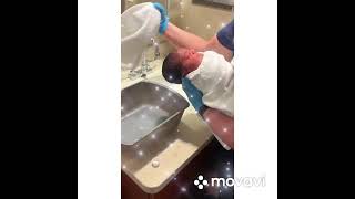 Newborn Baby Navya first bath in the Hospital