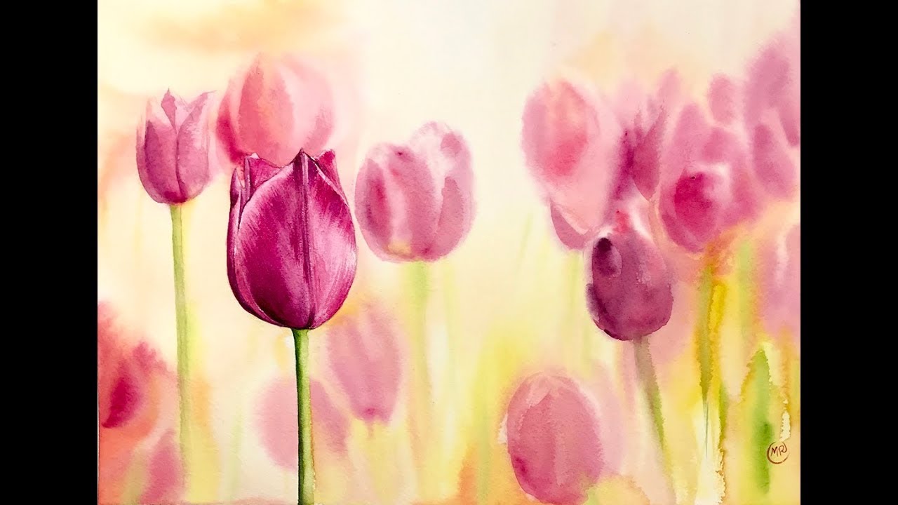 Tulips in Watercolors Painting Tutorial (Real time on Patreon ...