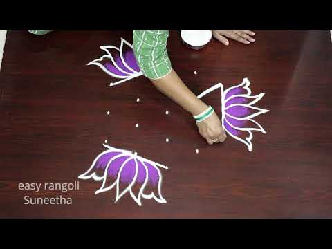 Unique Lotus rangoli \u0026 kolam designs🌷Amazing muggulu with 5 dots