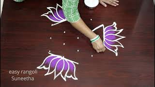 Unique Lotus rangoli \u0026 kolam designs🌷Amazing muggulu with 5 dots