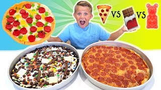 Giant Dessert Pizza vs Giant Real Food Pizza vs Giant Chocolate Candy Pizza FOOD