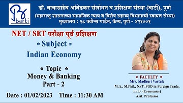 BARTI - NET/SET – Money & Banking- Part -2 By Dr. Madhuri Vartale