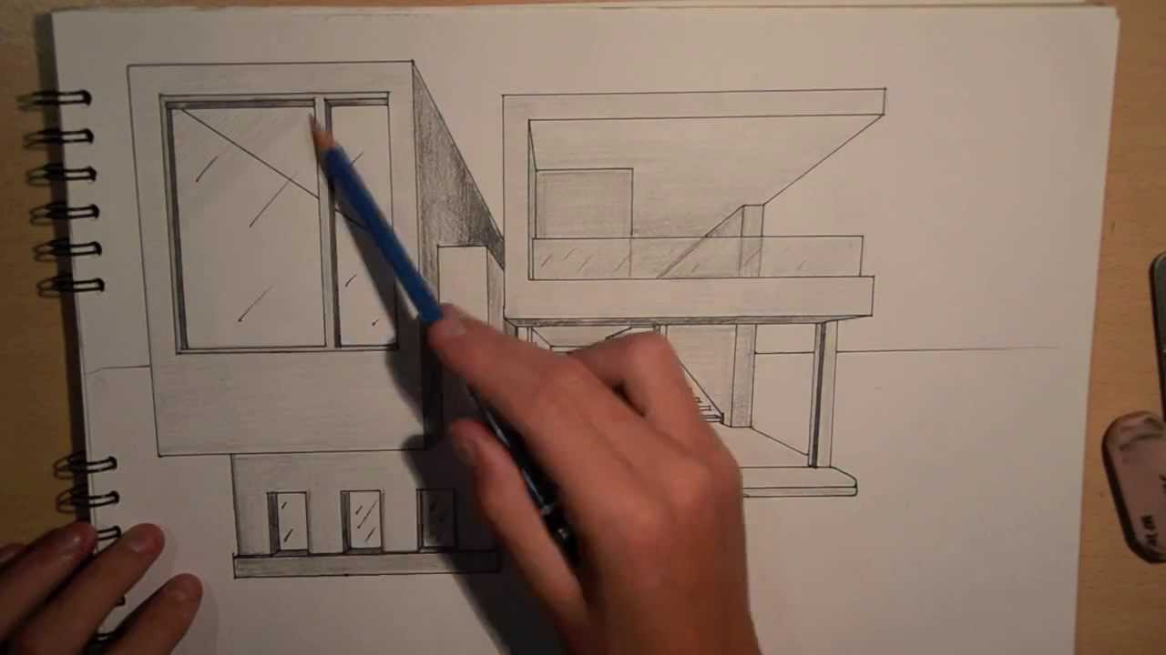 Architecture Design 2 Drawing A Modern House 1 Point Perspective