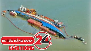 Vụ Chìm Tàu Ở Cần Giờ : Toàn cảnh trục vớt tàu chở 285 container chìm trên sông