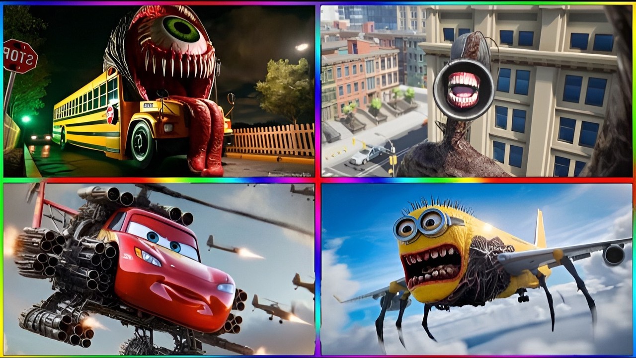 😱 School bus 🆚 Siren Head 🆚 MC Queen helicopter 🆚 minion sky 🎶 Tiles hop 🥶