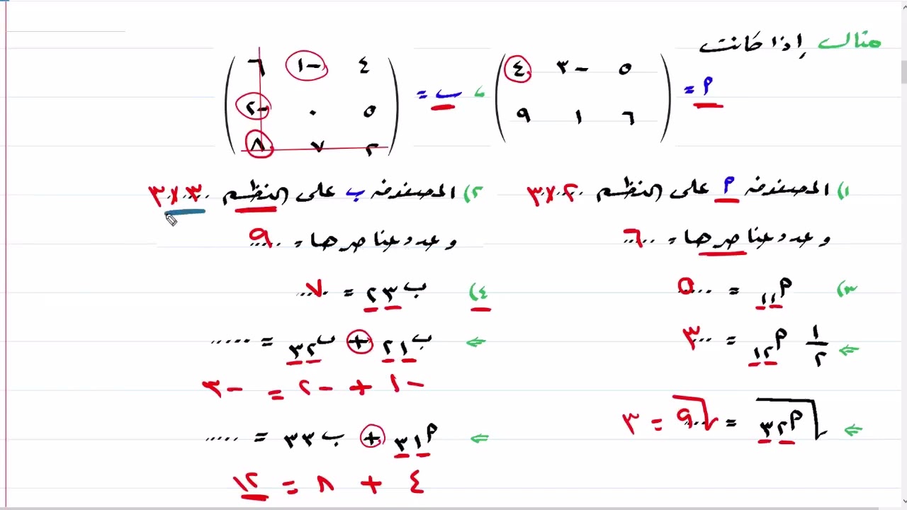 الدرس الأول الصف الاول الثانوي الترم الثاني ٢٠٢٦ جبر انواع المصفوفات شرح مبسط وحل شرح جديد 